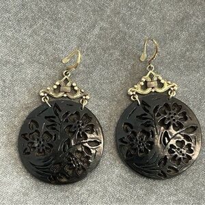 AVON 2007 "Filigree Faux Tortoise Earrings" Rhinestones accents flower tree